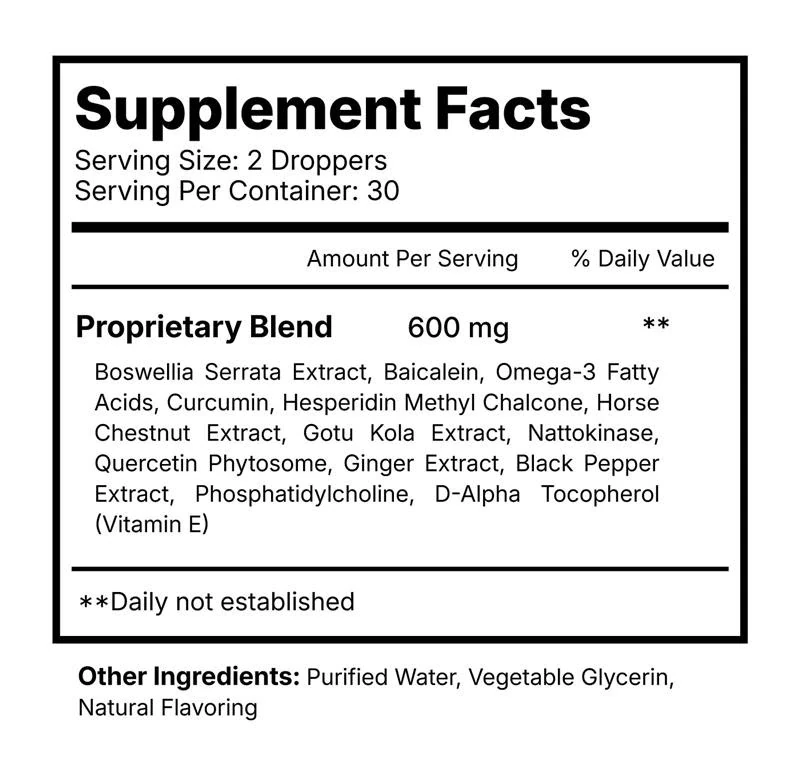 Lymph Tonic Supplement Facts panel: serving size 2 droppers, 30 servings per container, 600 mg proprietary blend